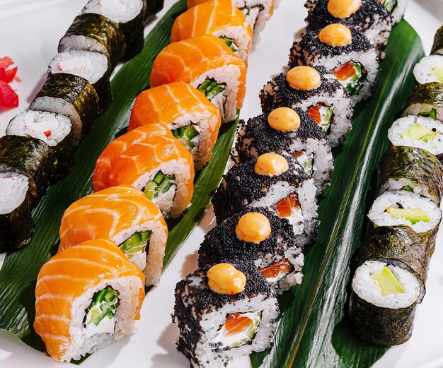 Gourmet sushi platter on elegant table setting