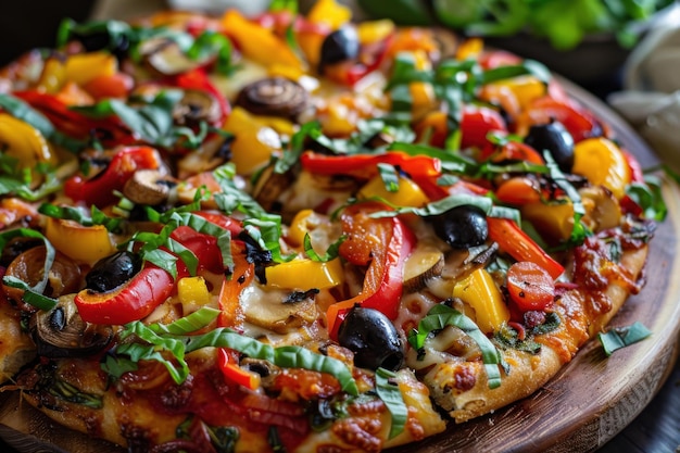 Gourmet Vegetable Pizza with Bell Peppers Olives and Mushrooms for Italian Cuisine