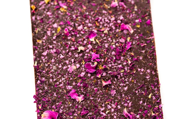 Gourmet wine and roses chocolate bar on a white background.