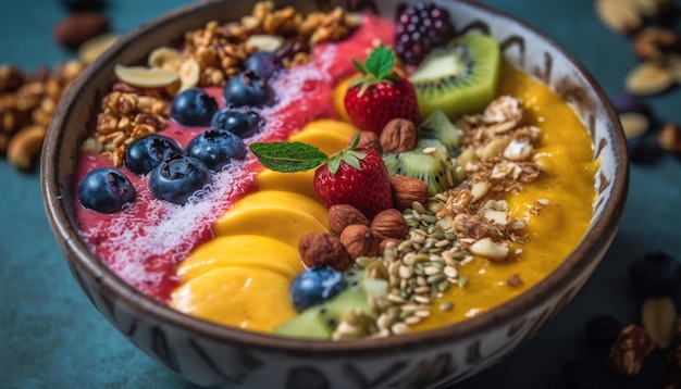 Gourmet yogurt parfait with fresh berries and granola generated by AI