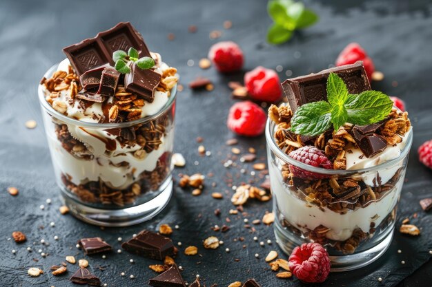 Gourmet Yogurt Parfaits with Granola and Chocolate