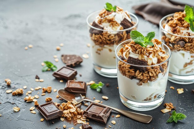 Gourmet Yogurt Parfaits with Granola and Chocolate