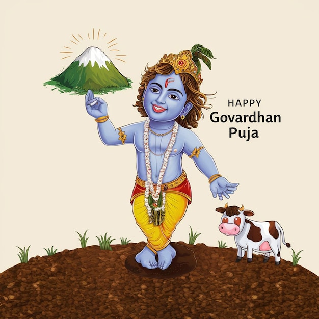 govardhan design of little Krishna lifting mount