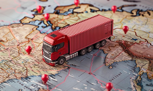 GPS Tracking From The Top View Moving Truck With Container On A Map Modern Distribution Concept