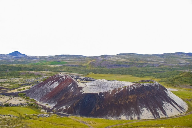 Grabrok Volcanic Crater Inactive Volcano with Green Moss in Iceland