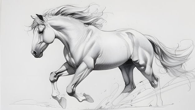 Photo grace and power in motion a realistic drawing of a running horse