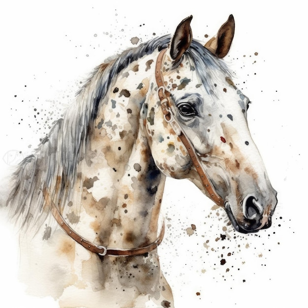 Graceful Appaloosa Horse in Watercolor on White Background