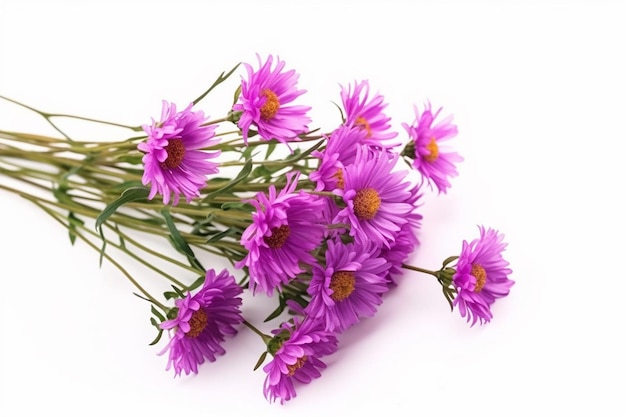 Graceful Asters Twig of Purple Aster Amellus Flowers Isolated on White