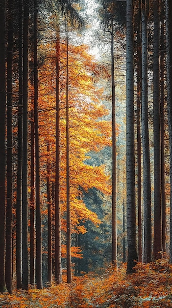 Photo graceful autumn trees in vertical forest