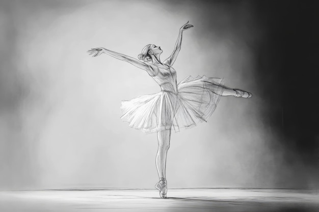 A graceful ballerina in a dramatic pose captured in a sketch style