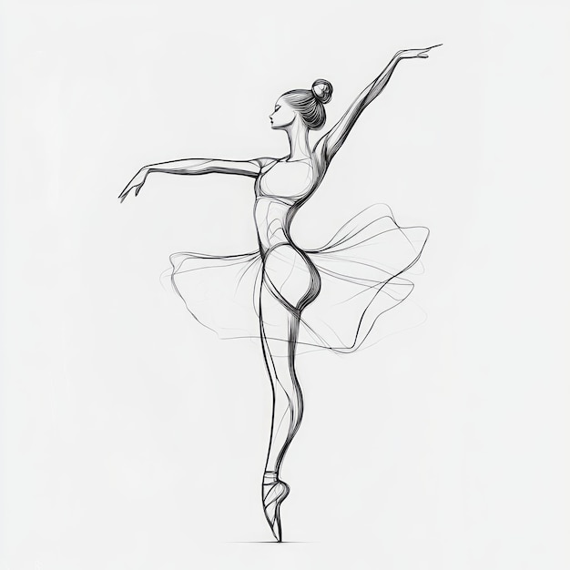 Photo a graceful ballet dancer in a flowing tutu captured in a minimalist sketch style