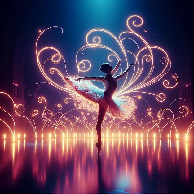 A Graceful ballet illuminated by neon lights