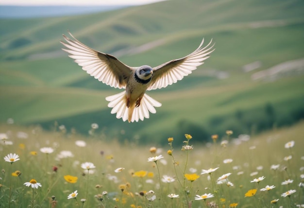 Photo graceful bird soaring through the clear blue sky capturing the freedom of flight and vast horizons