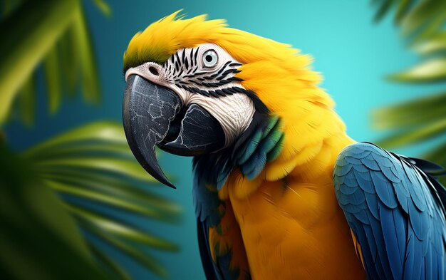 Graceful Blueandyellow Macaw Portrait on White