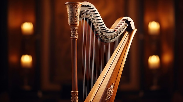 Graceful Concert Harp with Strings