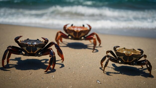 Photo graceful crab navigating the shoreline illustrating the essence of oceanic and beachdwelling creatures