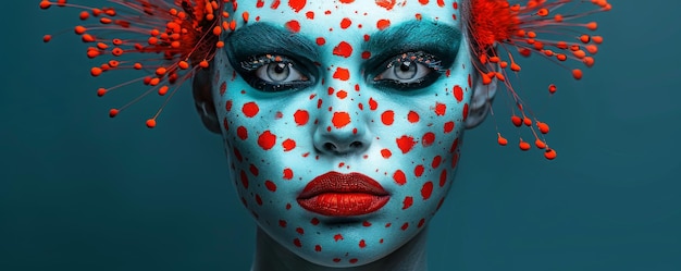 Photo graceful elegance closeup portrait of intricately designed artistic makeup symbolizing individuality and creativity