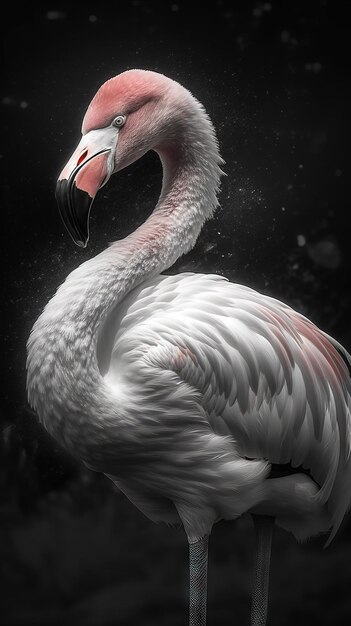 Graceful Flamingo on Dark Background in Black and White Generative AI