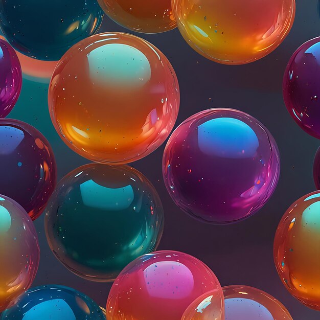 Photo graceful floating liquid orbs with vibrant iridescent hues in a mesmerizing dynamic color display