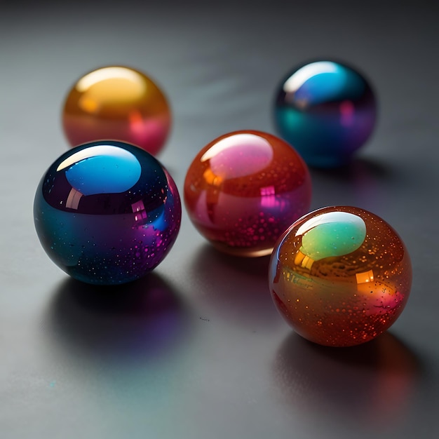 Photo graceful floating liquid orbs with vibrant iridescent hues in a mesmerizing dynamic color display