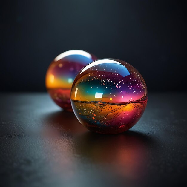 Graceful Floating Liquid Orbs with Vibrant Iridescent Hues in a Mesmerizing Dynamic Color Display