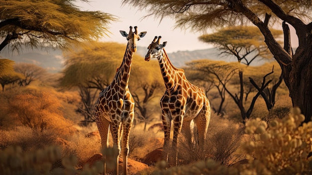 Graceful giraffes gracefully nibbling leaves from the tallest trees on the African plains