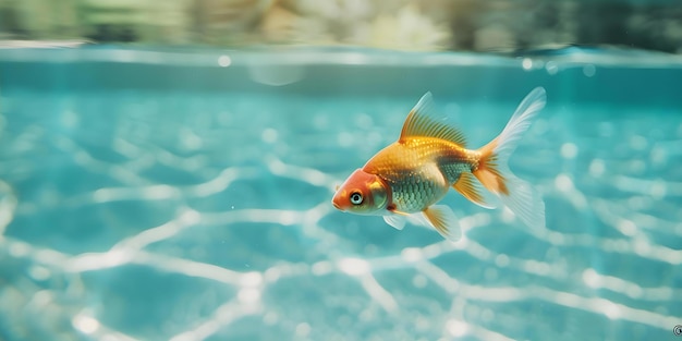 Graceful Goldfish Swimming in an Aquarium Scales Shining as They Glide Through Clear Water Concept Aquatic Life Goldfish Aquarium Decor Clear Water Scales Shining