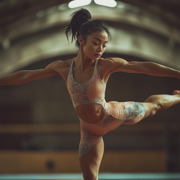 Photo graceful gymnast balancing act