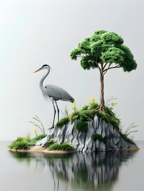 Photo a graceful heron in a serene marshland setting 3d flat icon perfect for wetland beauty concepts on