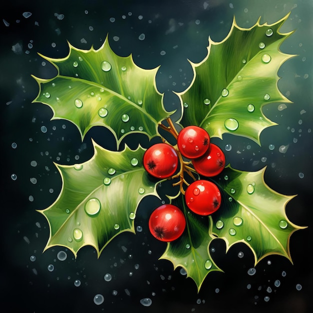 Graceful Holly Watercolor Clipart With Hdr Effect