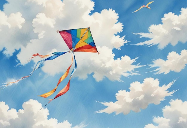 Photo a graceful kite soaring amidst birds in a clear blue sky a serene scene of flight and freedom