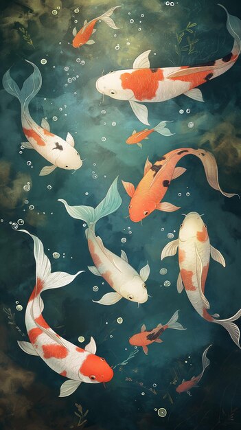 Graceful Koi Fish Swimming in Tranquil Waters