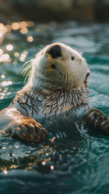 Graceful Otter Basking in Ocean Light