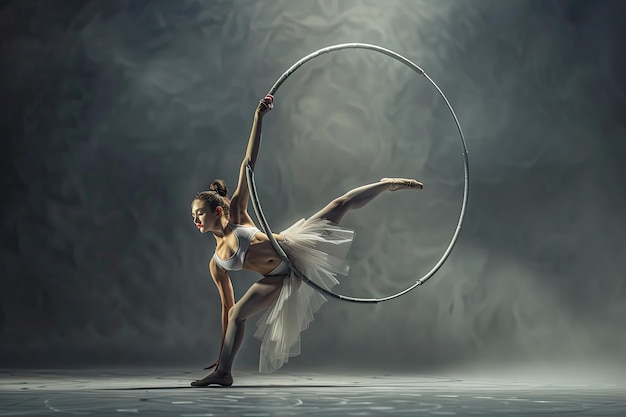 Graceful Rhythmic Gymnast Performing in Expert Setting Embracing Precision