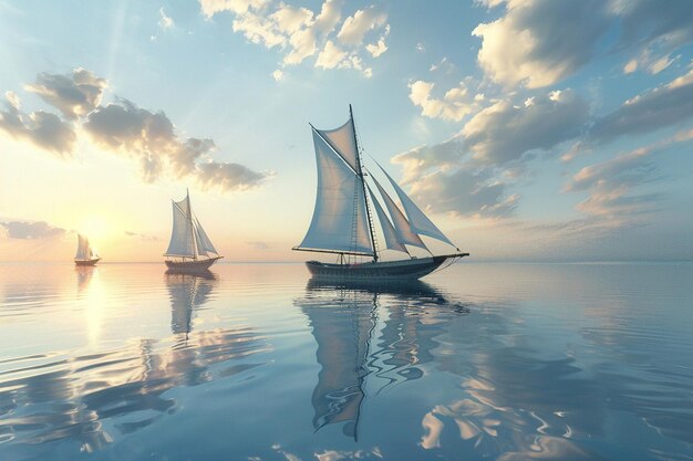 Graceful sailboats gliding on a calm bay octane re