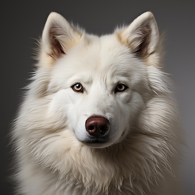 Graceful Samoyed Head Portrait on White Background