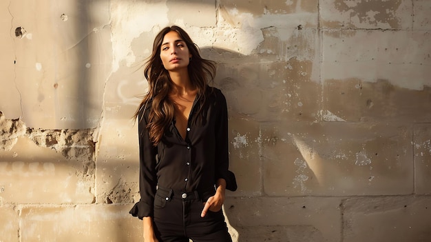 Graceful Spanish Model in Minimalist Urban Backdrop Graceful Spanish model urban backdrop