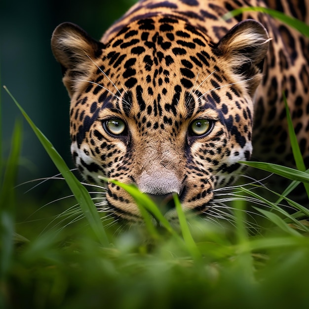 Graceful Stalker Jaguar in the Grass