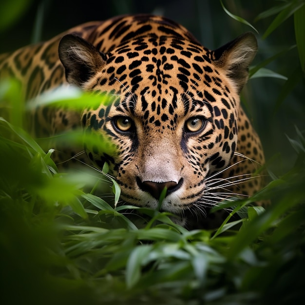 Graceful Stalker Jaguar in the Grass