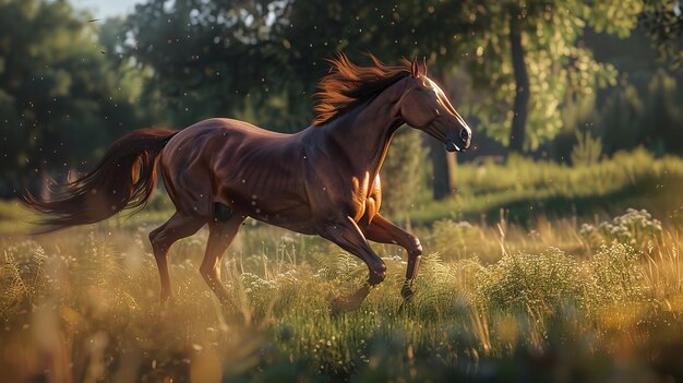 Graceful Thoroughbred Horse Galloping Swiftly in the Field