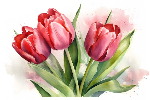 Graceful watercolor tulips with stunning color and detail Generative AI