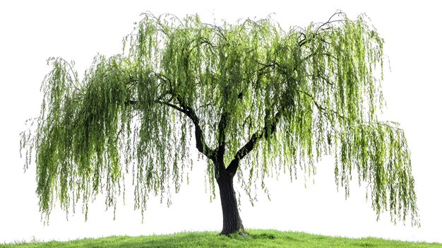 Photo graceful weeping willow with cascading lush foliage on white background