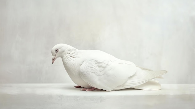 Photo a graceful white dove perches on a simple white background