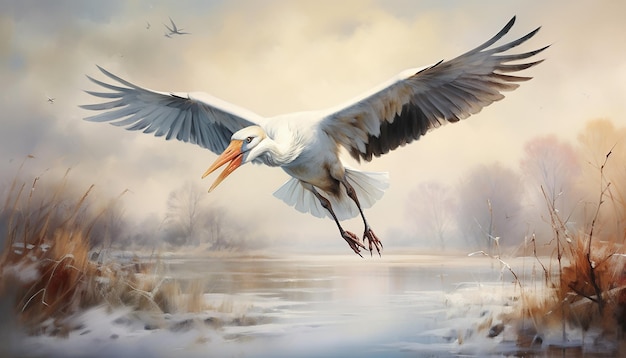 Graceful Winter Soaring Amidst Scenic Landscape