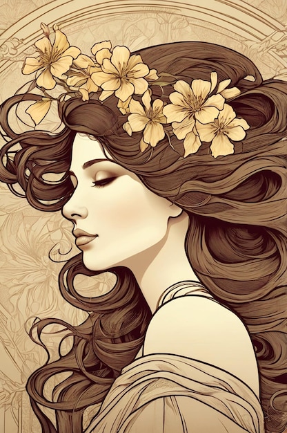 a Graceful Woman with flowers in her hair