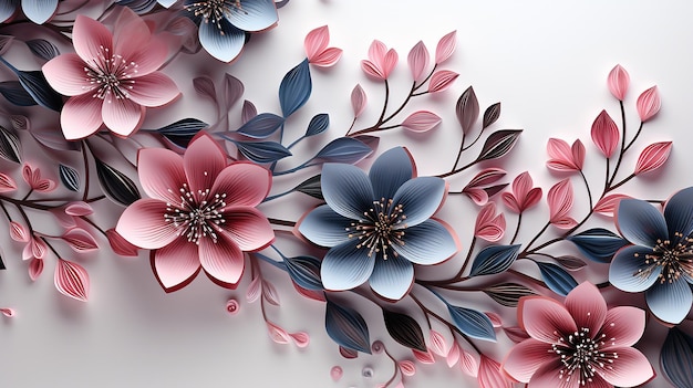 gradient 3d leaf and flower vector pattern gray pink