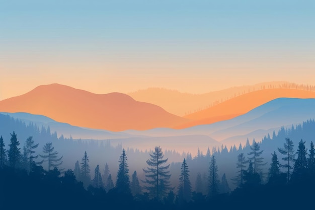 Gradient autumn background warm amber to cool twilight blue hint of mist and distant mountains