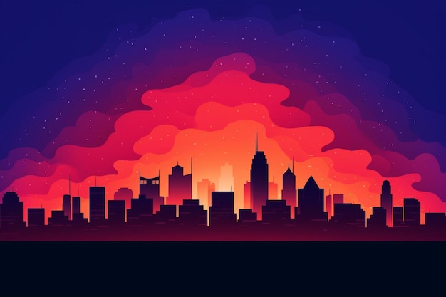 Gradient city on fire background