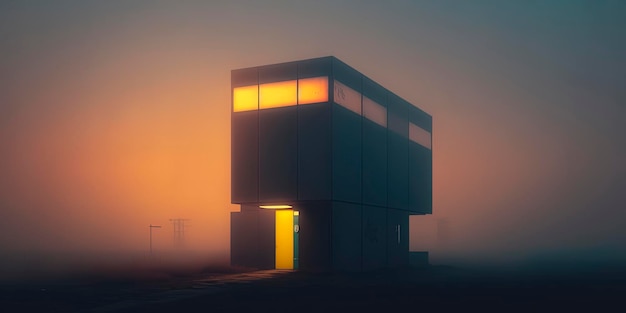 The gradient of colour minimalistic biomechanical organism cinematic lighting with early morning fog twilight golden hour