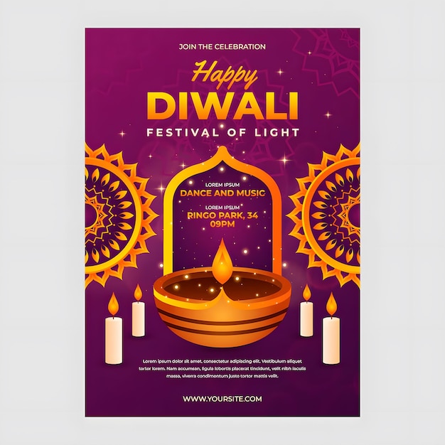 Gradient diwali vertical poster template